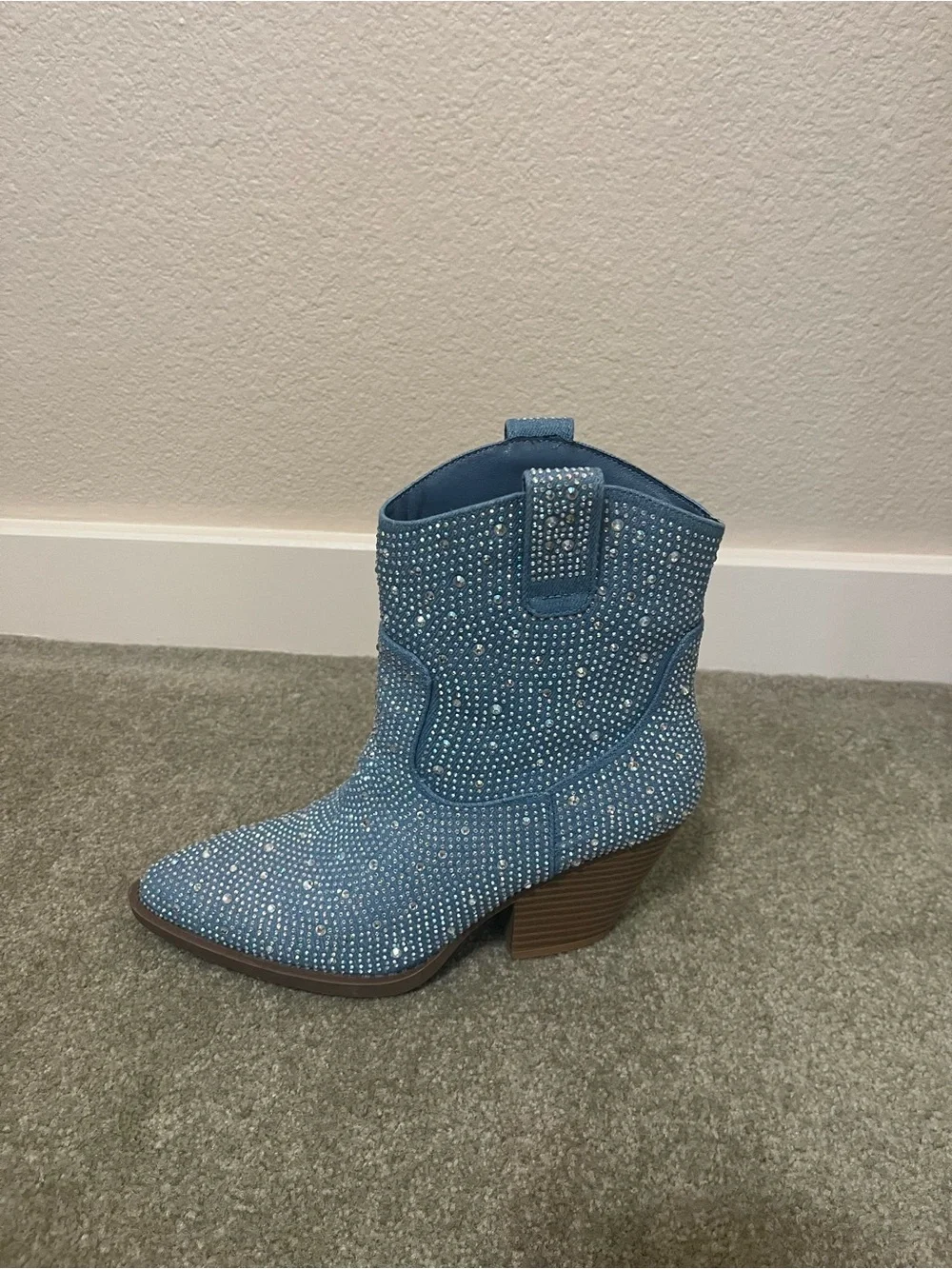 Women’s Sparkle Western Ankle Boots in Blue with Stud Details